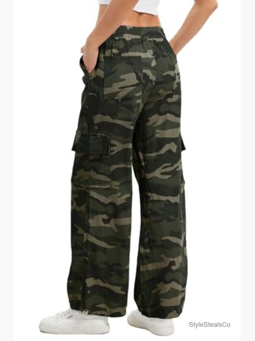 Womens Baggy Cargo Pants Y2K Drawstring Parachute Pants Elastic Waisted Wide - Picture 2 of 6